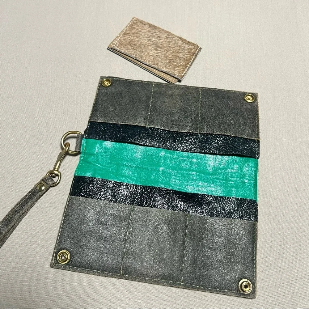 Maya Moon Handmade Recycled Leather Clutch Wallet Wristlet + Card Holder